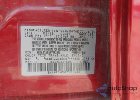 2015 Nissan Sentra Fe+ S/S/Sl/Sr/Sv from USA, damaged, VIN 3N1AB7AP4FY252824